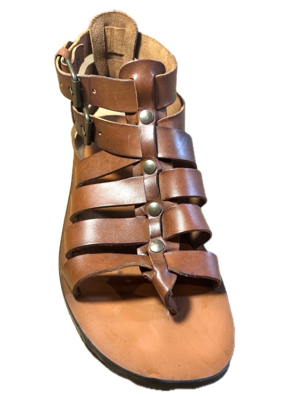 Saks Fifth Avenue Tan Brown Gladiator Leather  Men’s Sandal Size 11.5 Price $120 - Picture 3 of 9